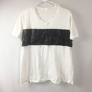 Sunday Rocks White V-Neck Leather Stripe Medium